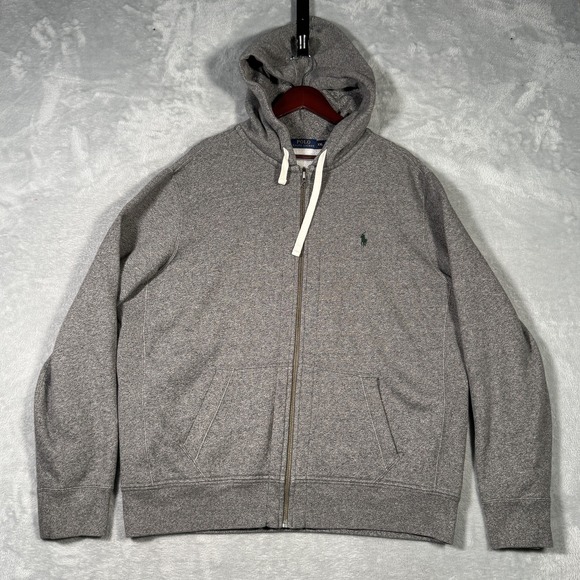 Polo‎ Ralph Lauren Hoodie Mens 2XL Gray Full Zip Hooded Sweatshirt Classic Logo - Picture 1 of 9